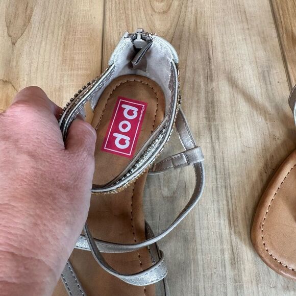 EDL Presents Pop Eiffel Antique Gold Embellished Strappy Sandal Size 8 1/2 - Picture 10 of 15